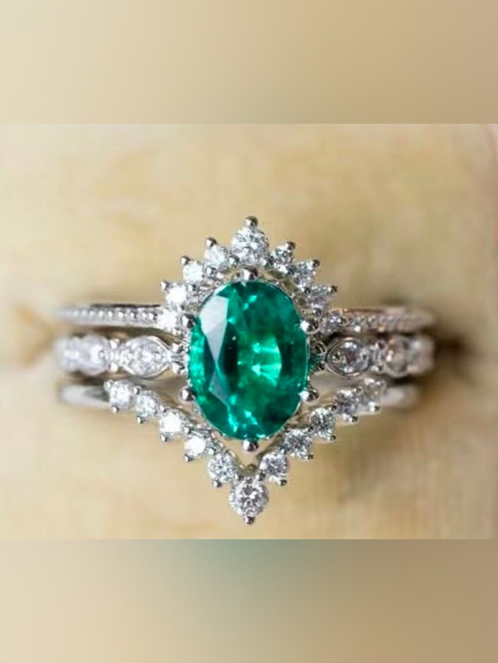 $8 Each Or Bundle 5/$20 Emerald Halo Sterling Silver 3-Piece Ring